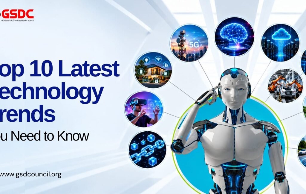 Modern technology trends including AI, cloud computing, cybersecurity, and robotics
